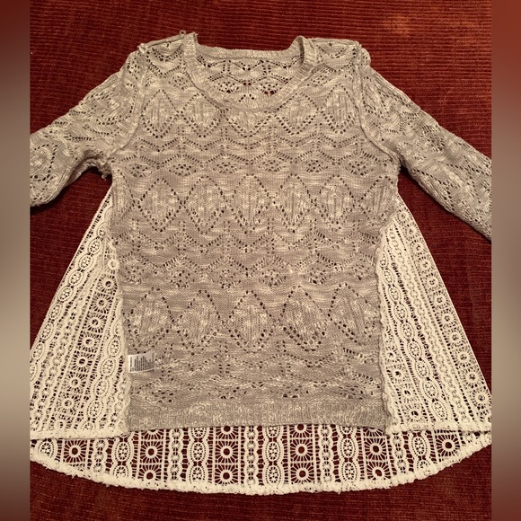 Gray & White Crochet Sweater Tunic - Picture 5 of 8